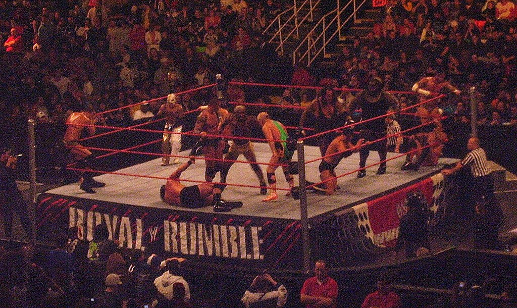 A Royal Rumble match in progress in 2009.